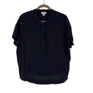 Frank And Oak Womens Size XL Black Button Front Blouse Short Sleeve Viscose